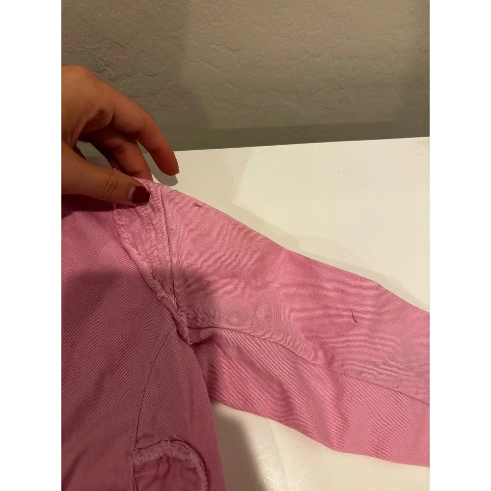 The Childrens Place Girls Pink Denim Jacket Frayed Trim Y2K Style Kids Size 12M
